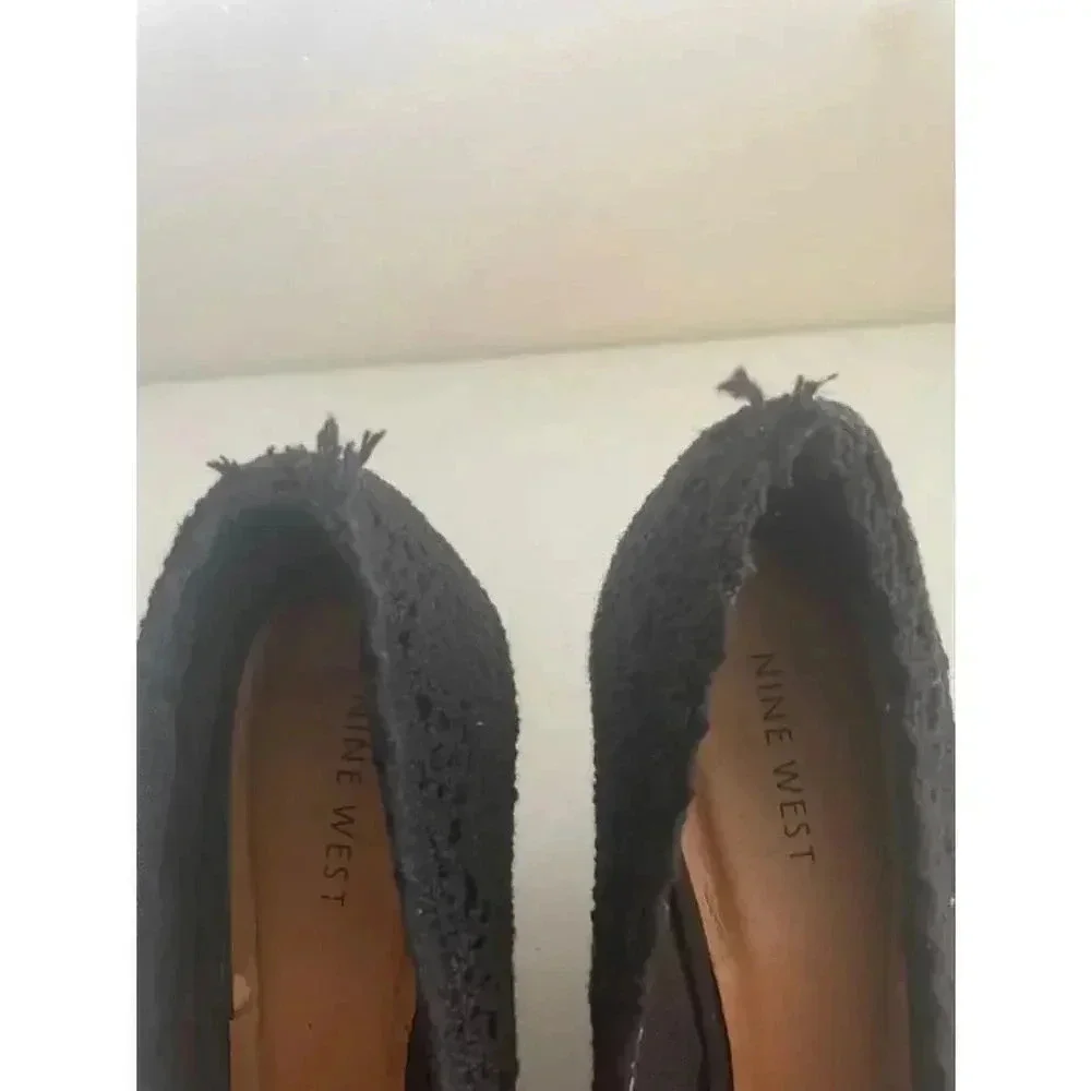 CLEARANCE Women's Nine West Black Crochet‎ Wedge Cork Heels Size 7.5M GUC